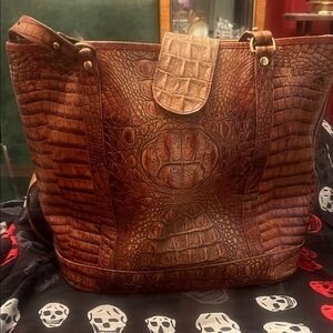 Vintage Brahmin Brown Crocodile Embossed Shoulder Bag